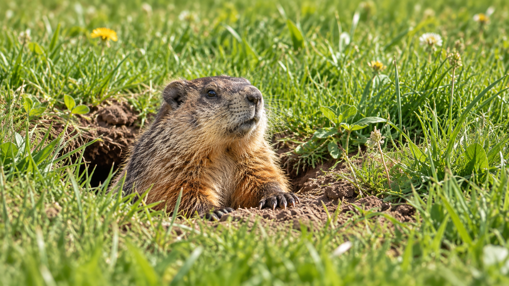 Marmotte commune dans une cour résidentielle québécoise.